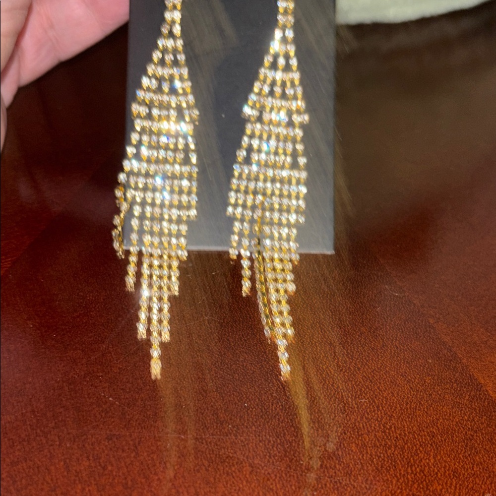 Gold and Shimmery Dangle Earrings - Picture 7 of 10